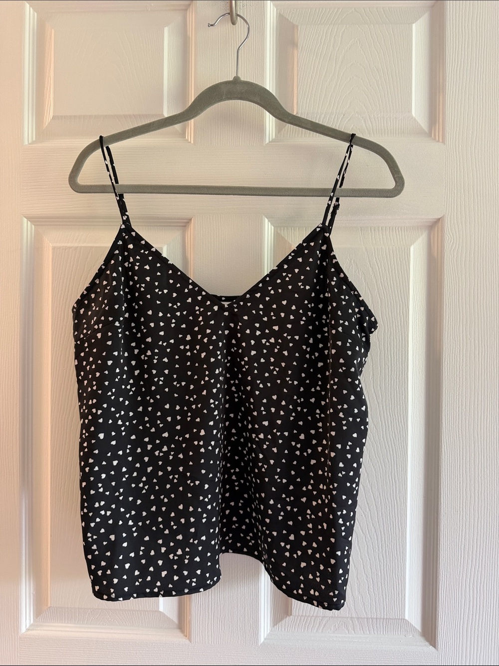 a new day Black Cami with White Heart Print